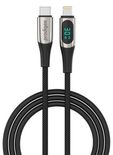 PRODIGEE ENERGEE DIGITAL CABLE WITH DISPLAY USB-C TO LIGHTING 30W 1.8M BLACK