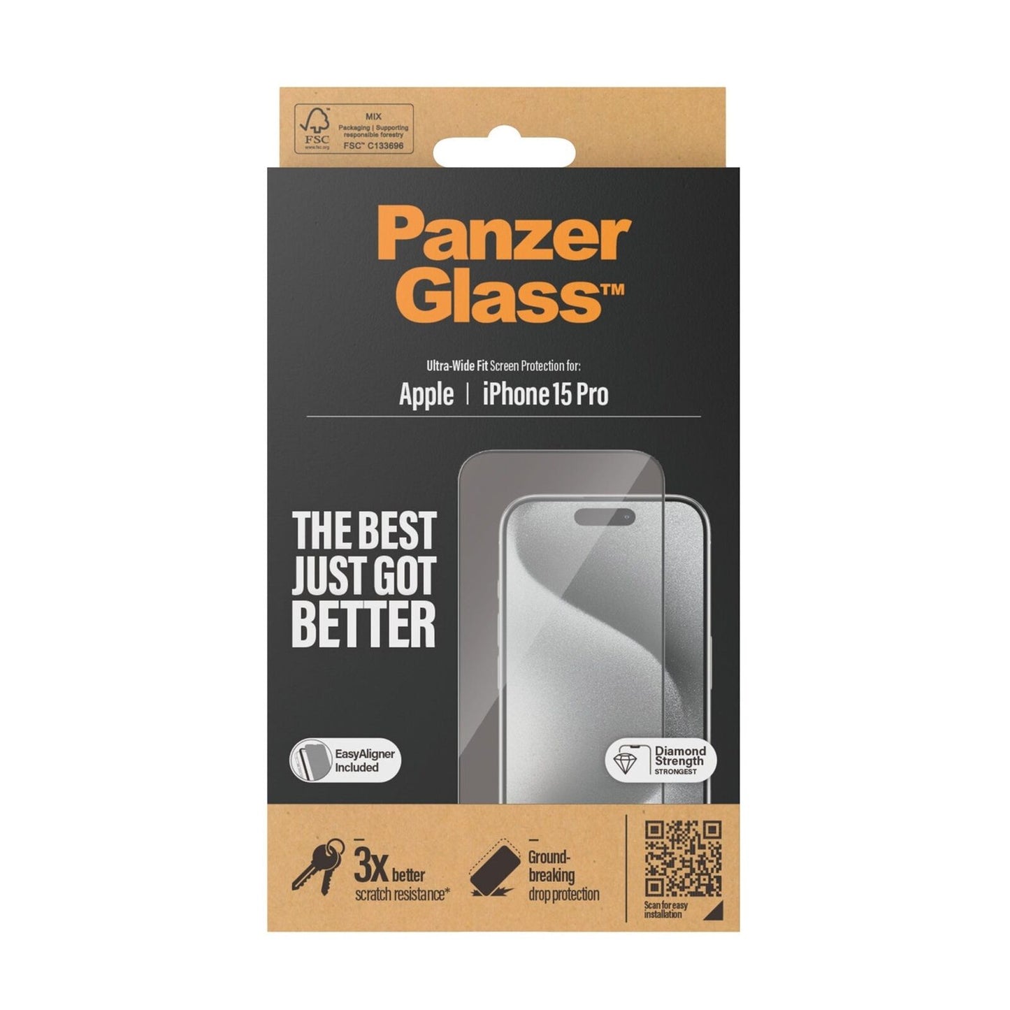 PANZERGLASS SCREEN GLASS PROTECTOR ULTRAWIDE FIT WEASYALIGNER IPHONE 15 PRO