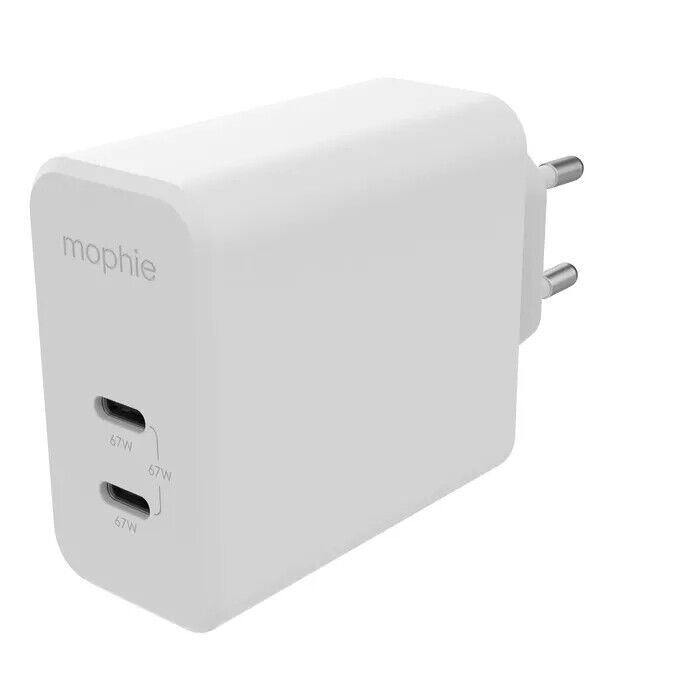 MOPHIE FAST CHARGING DUAL GAN ADAPTER CHARGER 67W 2X USB-C WHITE EU PLUG