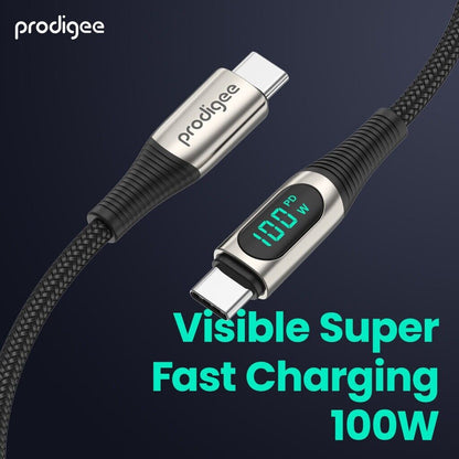 PRODIGEE ENERGEE DIGITAL CABLE WITH DISPLAY USB-C TO USB-C 100W 1.8M BLACK