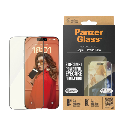 PANZERGLASS EYECARE SCREEN GLASS PROTECTOR ULTRAWIDE EASYALIGNER IPHONE 15PRO