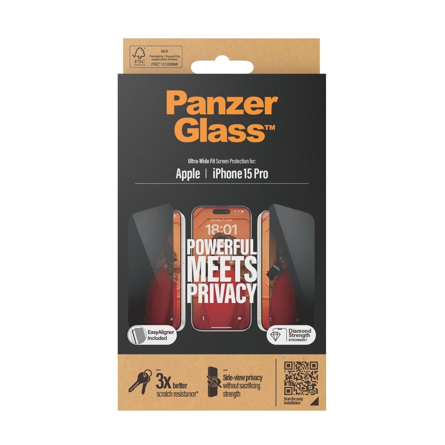 PANZERGLASS PRIVACY SCREEN GLASS PROTECTOR IPHONE 15 PRO