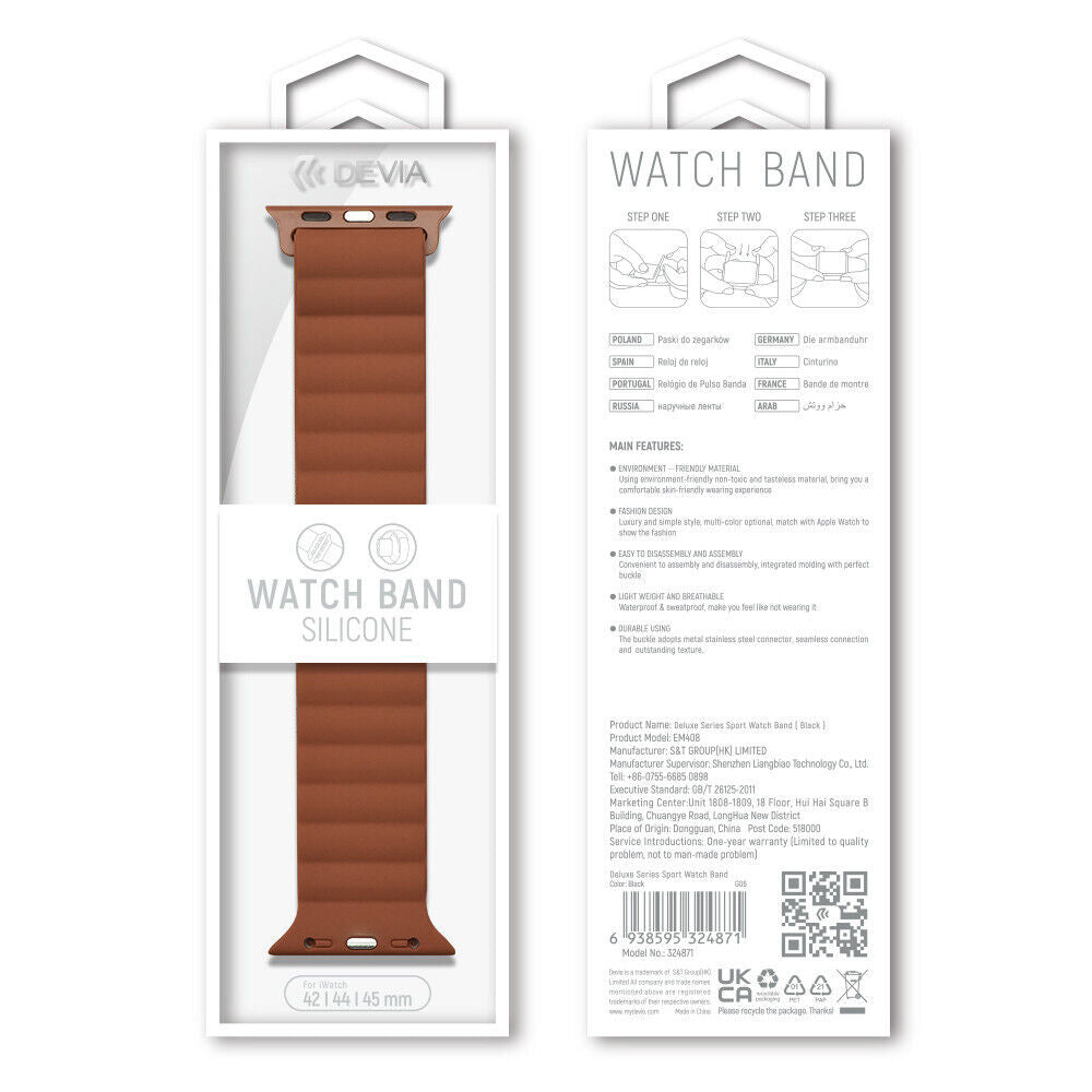 DEVIA APPLE WATCH 42/44/45/49MM SPORT3 SILICONE STRAP SADDLE BROWN