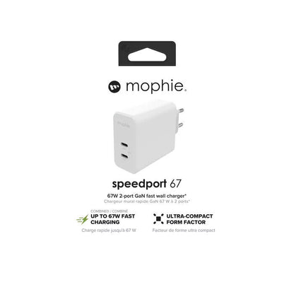 MOPHIE FAST CHARGING DUAL GAN ADAPTER CHARGER 67W 2X USB-C WHITE EU PLUG