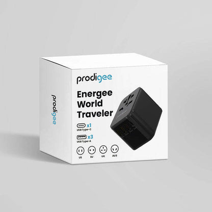 PRODIGEE ENERGEE POWER ADAPTER WORLD TRAVELER 1xUSB-C 3xUSB-A BLACK US/EU/UK/AUS