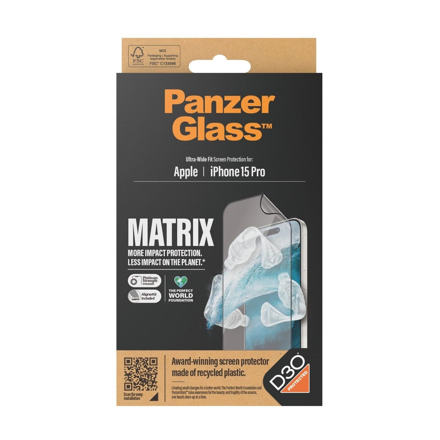 PANZERGLASS MATRIX SCREEN GLASS PROTECTOR WITH D3O IPHONE 15 PRO