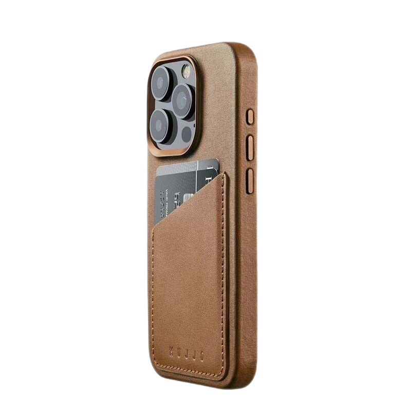 MUJJO STYLISH PROTECTION FULL LEATHER CASE IPHONE 15 PRO DARK TAN BROWN