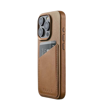 MUJJO STYLISH PROTECTION FULL LEATHER CASE IPHONE 15 PRO DARK TAN BROWN