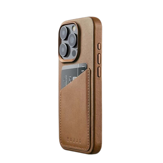 MUJJO STYLISH PROTECTION FULL LEATHER CASE IPHONE 15 PRO DARK TAN BROWN