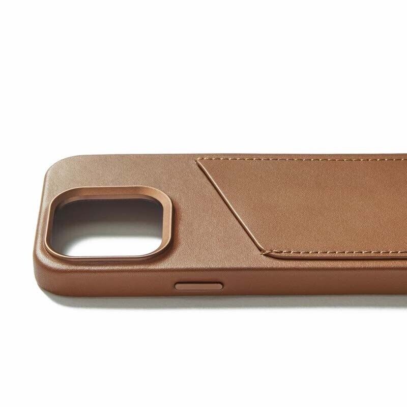 MUJJO STYLISH PROTECTION FULL LEATHER CASE IPHONE 15 PRO DARK TAN BROWN