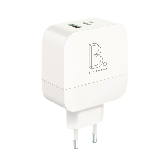 B.ON FAST CHARGING POWER ADAPTER CHARGER GAN 45W 1X USB-A 1X USB-C WHITE EU PLUG