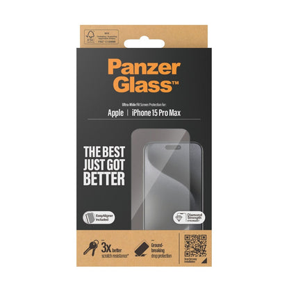 PANZERGLASS SCREEN GLASS PROTECTOR ULTRAWIDE FIT WEASYALIGNER IPHONE 15 PRO MAX