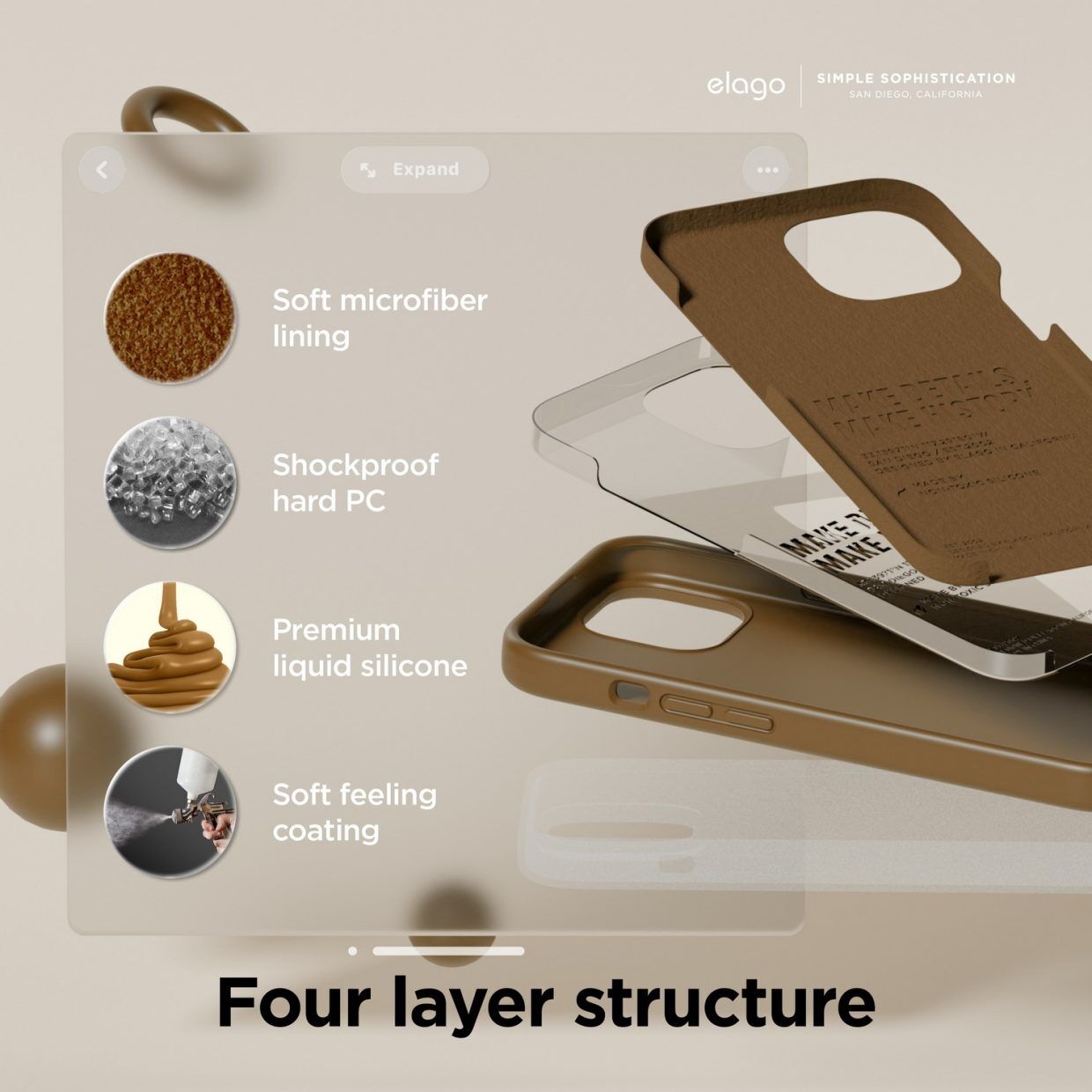 ELAGO STYLISH PROTECTION SILICONE CASE IPHONE 15 BROWN