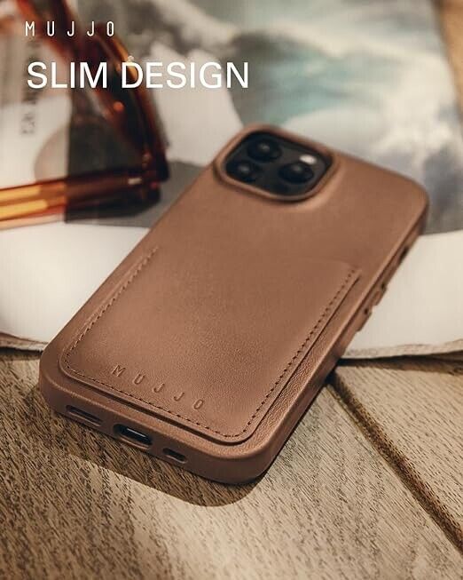 MUJJO STYLISH PROTECTION FULL LEATHER CASE IPHONE 15 PRO DARK TAN BROWN