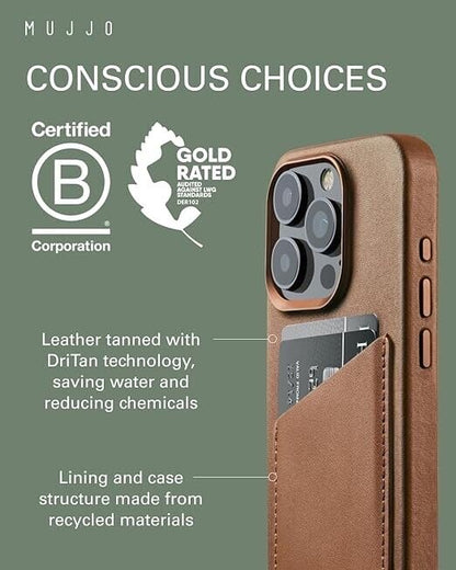 MUJJO STYLISH PROTECTION FULL LEATHER CASE IPHONE 15 PRO DARK TAN BROWN