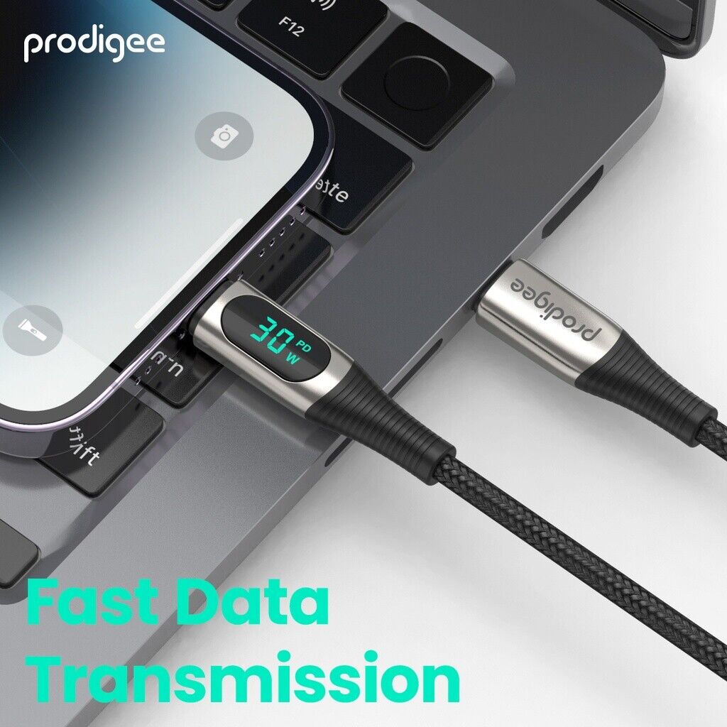 PRODIGEE ENERGEE DIGITAL CABLE WITH DISPLAY USB-C TO LIGHTING 30W 1.8M BLACK