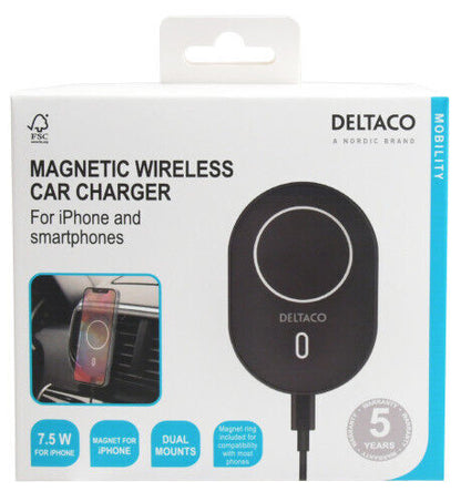 DELTACO WIRELESS CAR CHARGER MAGNET SMARPHONE AND MAGSAFE IPHONE 7.5W