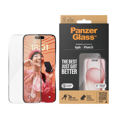 PANZERGLASS SCREEN GLASS PROTECTOR ULTRAWIDE FIT WEASYALIGNER IPHONE 15