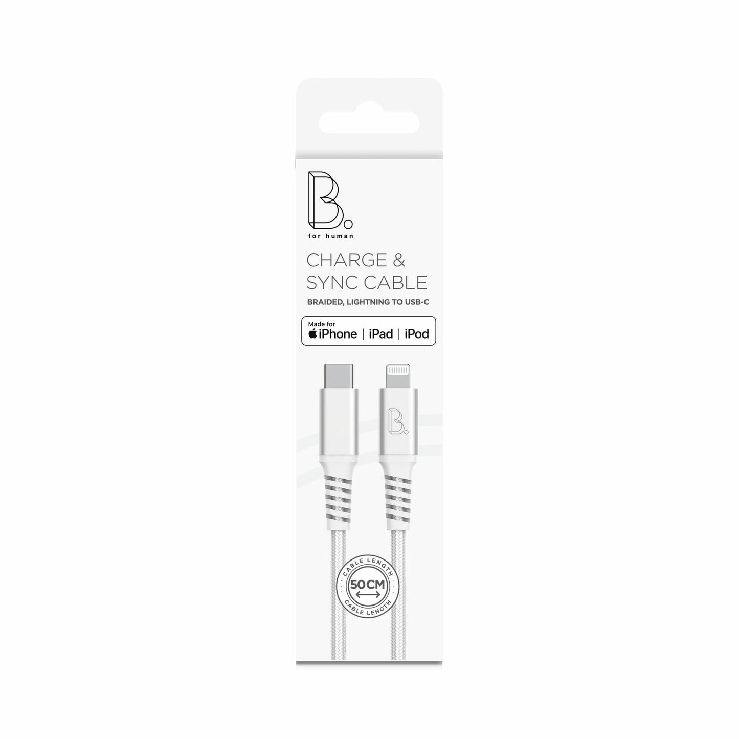 B.ON COTTON FAST CHARGING USB-C TO LIGHTNING CABLE 0.5M WHITE MFI-CERTIFIED