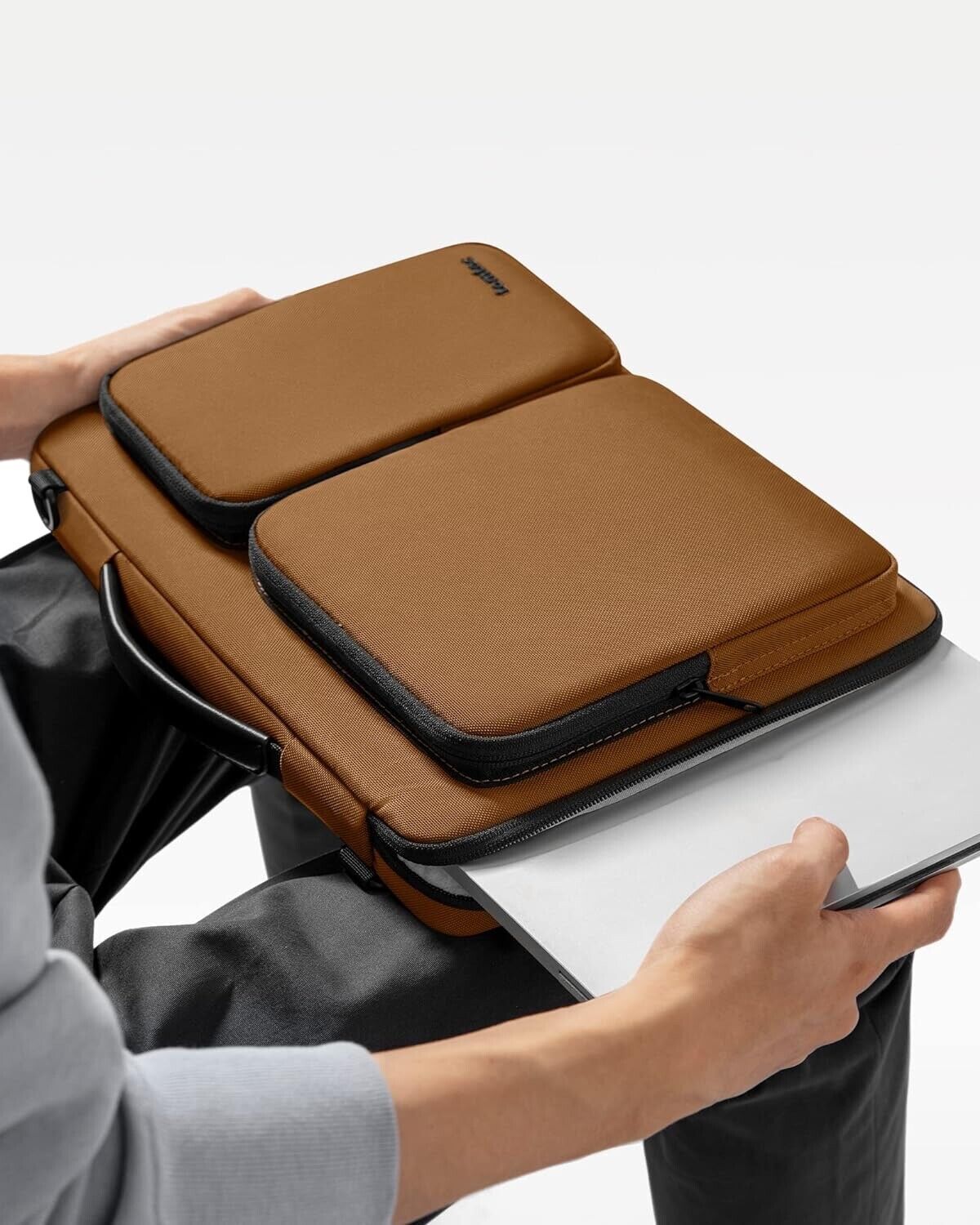 TOMTOC DURABLE PROTECTIVE BRIEFCASE LAPTOP TABLET MACBOOK UP TO 14" BROWN