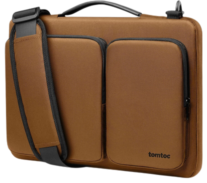 TOMTOC DURABLE PROTECTIVE BRIEFCASE LAPTOP TABLET MACBOOK UP TO 14" BROWN