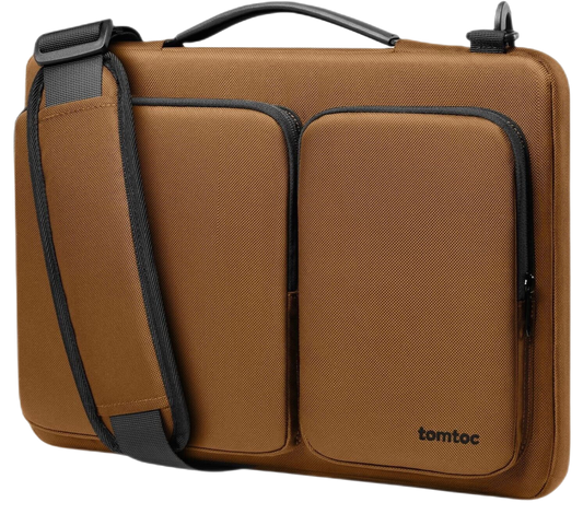 TOMTOC DURABLE PROTECTIVE BRIEFCASE LAPTOP TABLET MACBOOK UP TO 14" BROWN